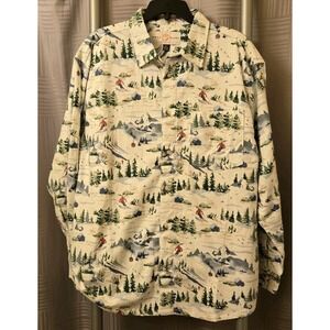 Free Planet Mens Relaxed Fit Skiing Print Flannel Shirt Size Large L
